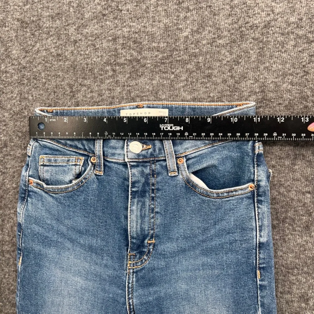 Topshop Jamie High Rise Skinny Jeans Medium Wash Distressed Hem W25 L32‎ Blue